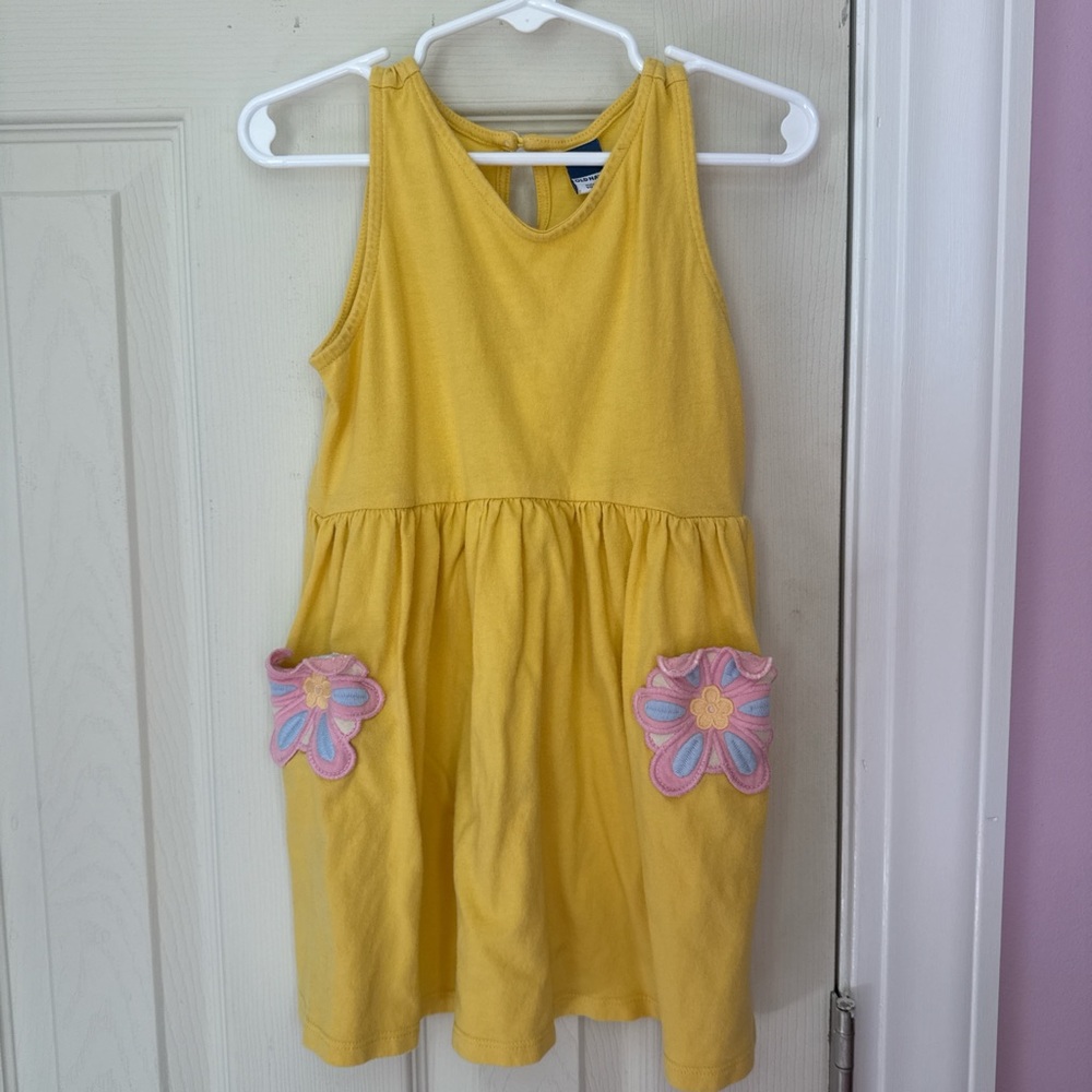 Old Navy Yellow Sleeveless Dress with Floral Pockets
